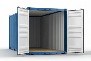20ft blue self storage container with doors open at Boxxs 20ft blue self storage container with open doors at Boxxs site in Central Scotland